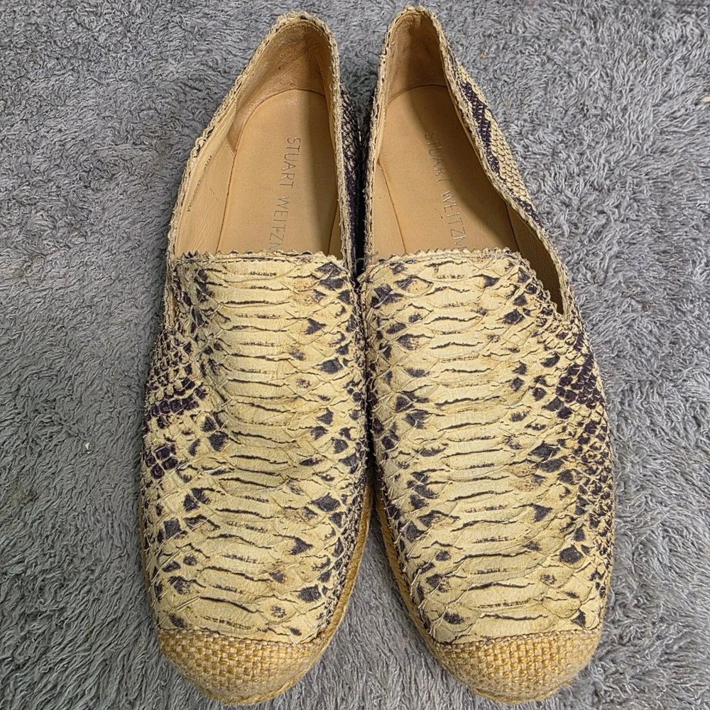 Stuart Weitzman‎ Espadrille Loafer Snakeskin Embossed Leather Women 7.5 M